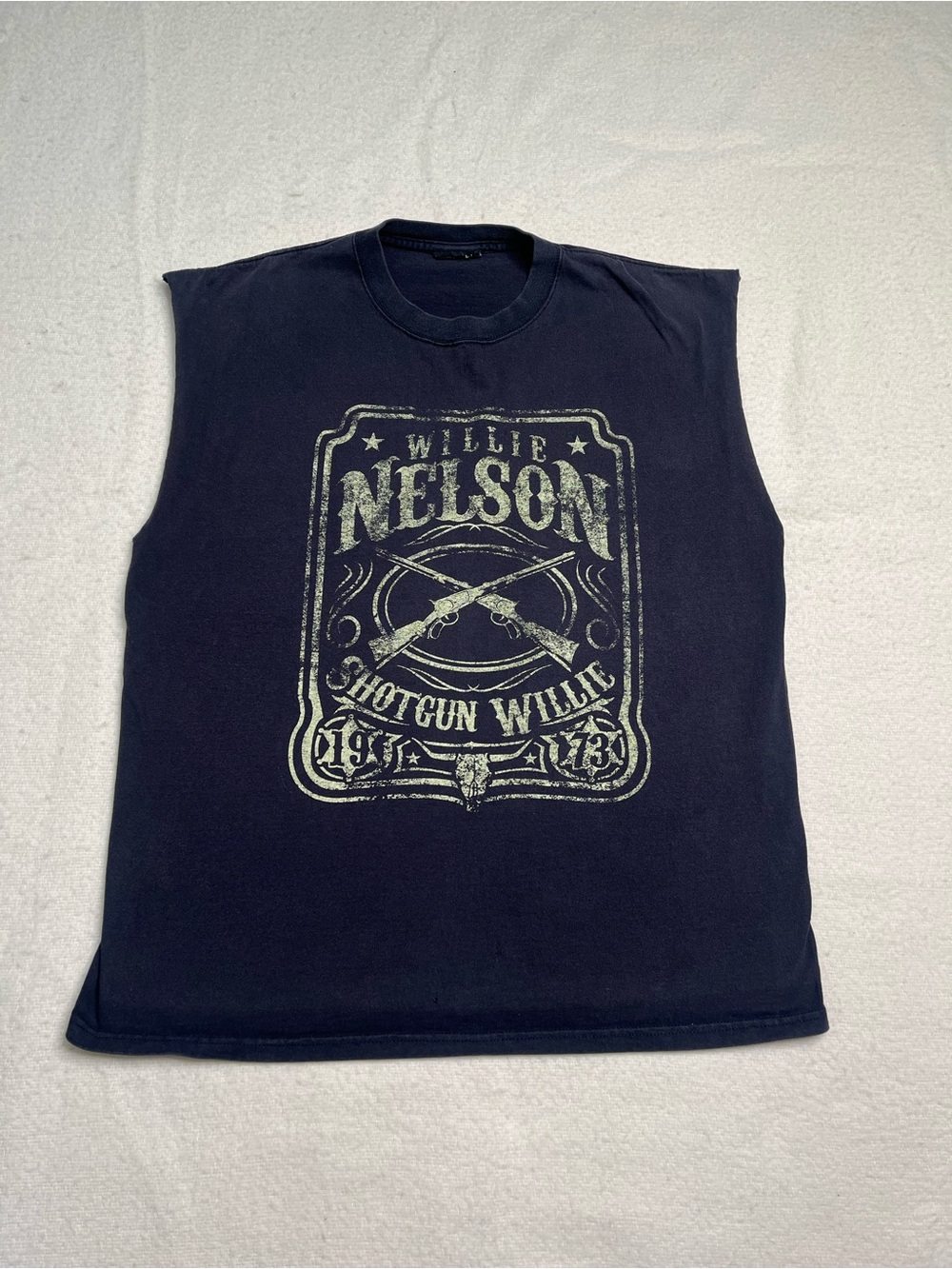 Willie Shotgun Nelson Country Tour Black Cut Off Tank Top T Shirt Mens L Vintage